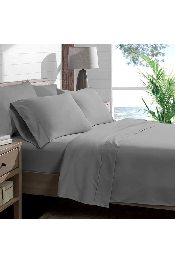 Sheet Set Silver Grey Solid 100 Percent Cotton 4-Pc Sheet Set with 18 Inch Pocket Sheet Set 300TC (Queen, Silver Grey)