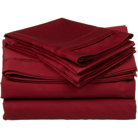 Alive Pixels Split Sheet Set Burgundy Solid 100% Cotton 5Pcs Split 15 inch Pocket 600TC (Queen, Burgundy)
