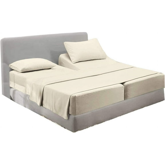 Alive Pixels Split Sheet Set Ivory Solid 100 Percent Pure Cotton Super Soft 5-Pieces Split Sheet Set with 15" Inches Fitted Sheet 450TC (King, Ivory)