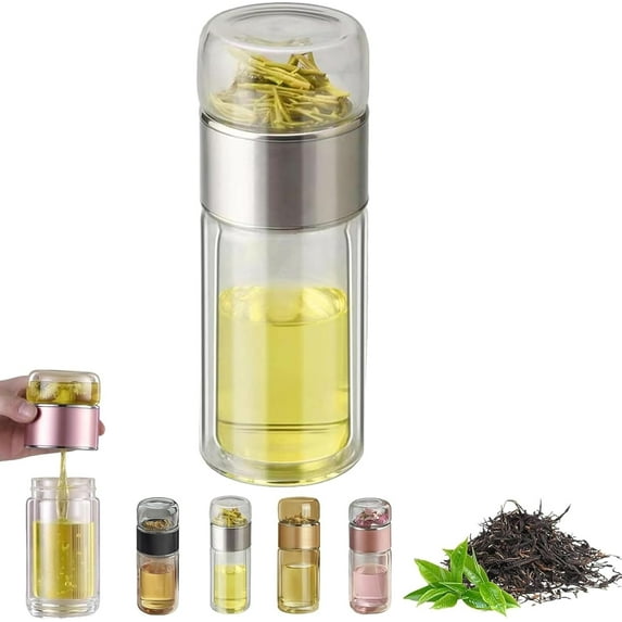 Alivefuser - Alivefuser Tea Infuser Bottle, 3 in 1 Portable Double Layered Tea Maker, Leak Proof Portable Easy to Use & Clean for Travel, Office, Home