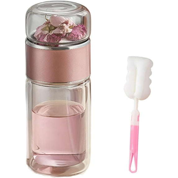 Alivefuser Double Wall Glass Tea Infuser with Lid - Leak Proof Reusable Tea Strainer for Hot & Cold Brew, Easy Clean Tea Maker Bottle Cup