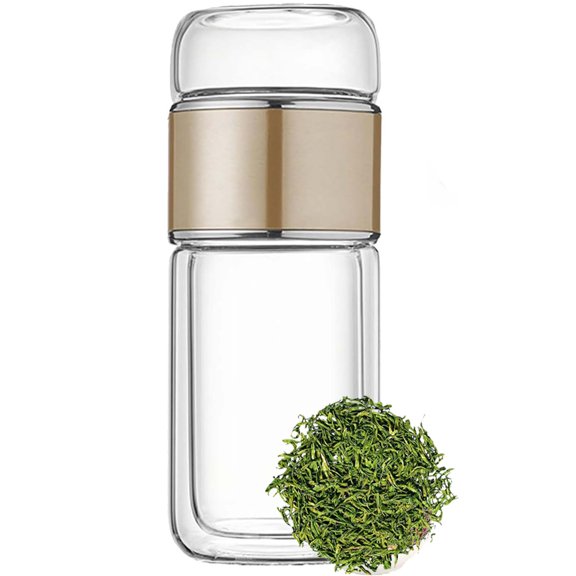 Alivefuser Glass Tea Infuser Bottle – Loose Leaf Tea Maker with 2-Layer Strainer, Leak-Proof Lid & Tea-Water Separation