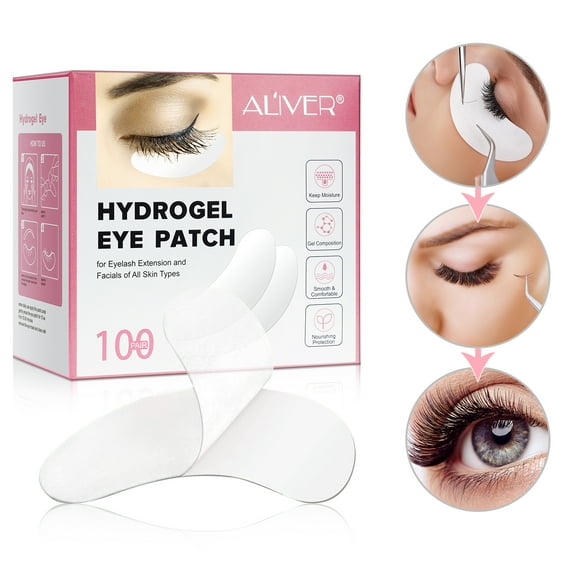 Aliver 100 Pairs Natural Hydrogel Eye Gel Pads Patch - Eyelash Extension Supplies,Lash Tinting and Lash Removal - Eyelash Extension Kit