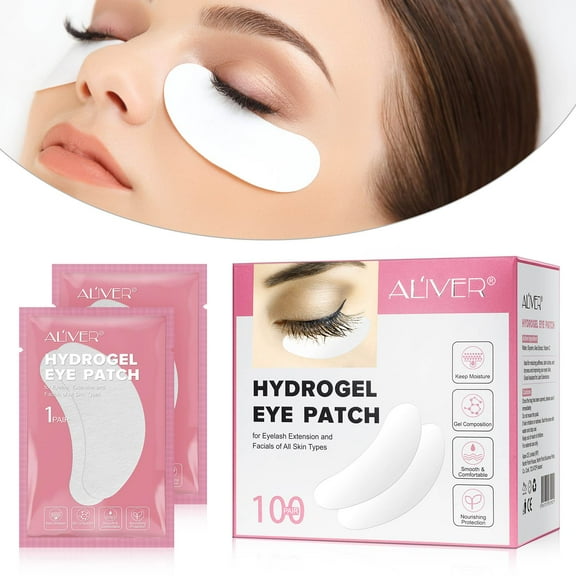 Aliver 100 Pairs Set Eye Gel Pads for Eyelash Extensions, Eye Patches with Vitamin C and Aloe Vera, Lash Extensions Supplies and Beauty Tools - Hydrogel Eye Pads