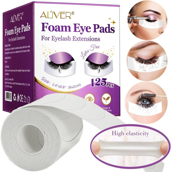 Aliver 125 PCS Foam Eye Pads for Eyelash Extension, Waterproof Latex-Free Eye Pads for Eye Cosmestics and Eye Make-Up