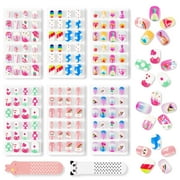Aliver 144 Pieces Fake Press on Nails for Kids,Cute Cartoon Pattern for Children Girls Nail Art Decoration,Birthday Gifts for Age 3-12,Style B