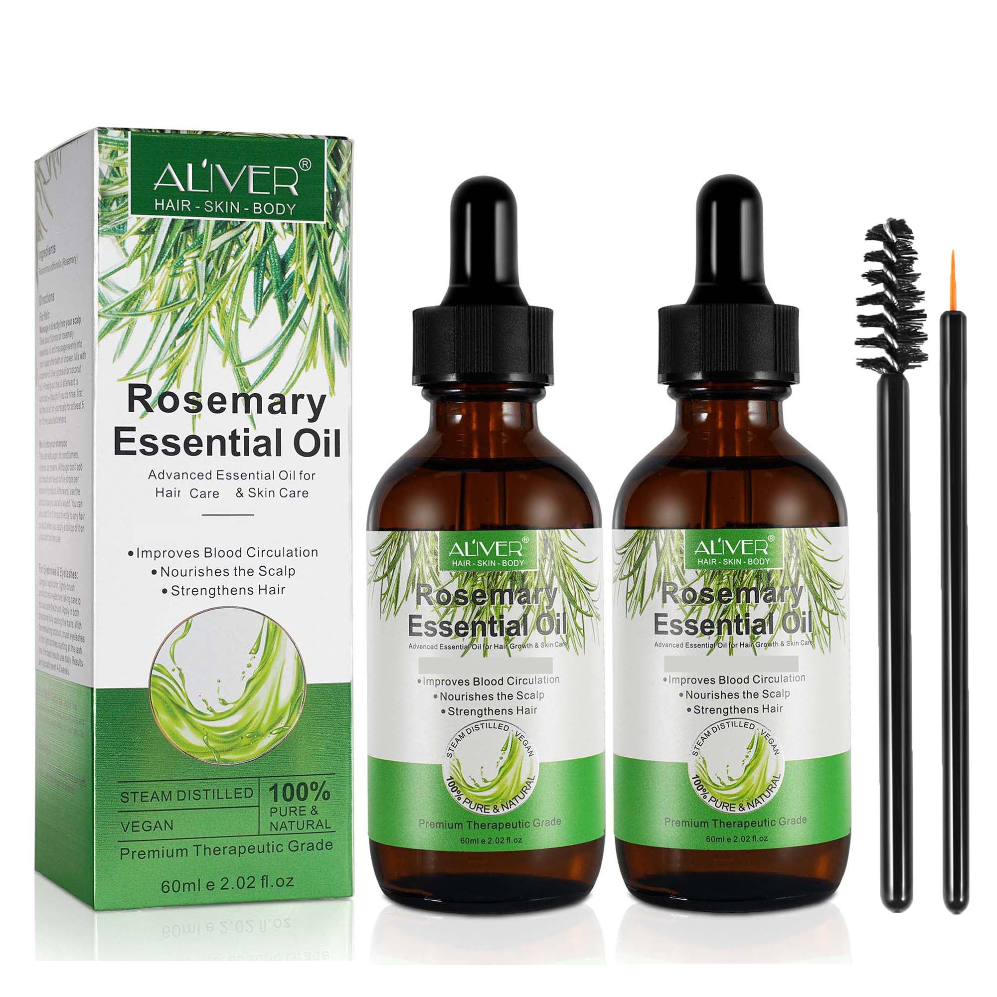 Aliver (2 Pack) Pure Rosemary Essential Oil for Hair Care Dry Scalp Relief 4.04floz