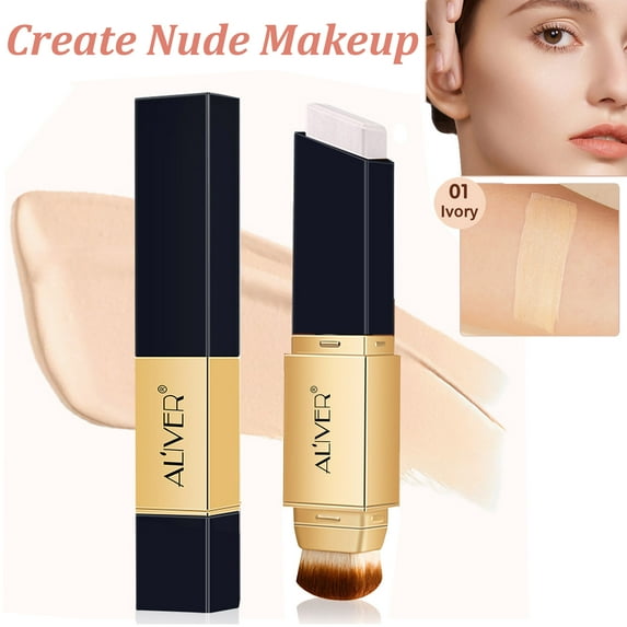 Aliver 2 in 1 Colour Changing Concealer Stick with Cosmetic Brushes, Long Lasting Makeup Full Concealer Stick - Ivory White#1