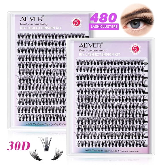 Aliver 2PC 30D Single Lashes Eyelash Clusters 480 Pcs Individual Lashes 9-16 mm Lash Clusters DIY Lash Extension Self Application at Home