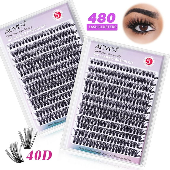Aliver 2PC 40D Single Lashes Eyelash Clusters 480 Pcs Individual Lashes 9-16 mm Lash Clusters DIY Lash Extension Self Application at Home
