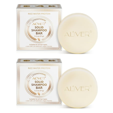 Aliver 2pcs Rice Water Shampoo Bar-Solid Shampoo Bar Soap Made with Rice Water-Balances Hair Ph and Nourishes Hair for All Hair,3.2 oz