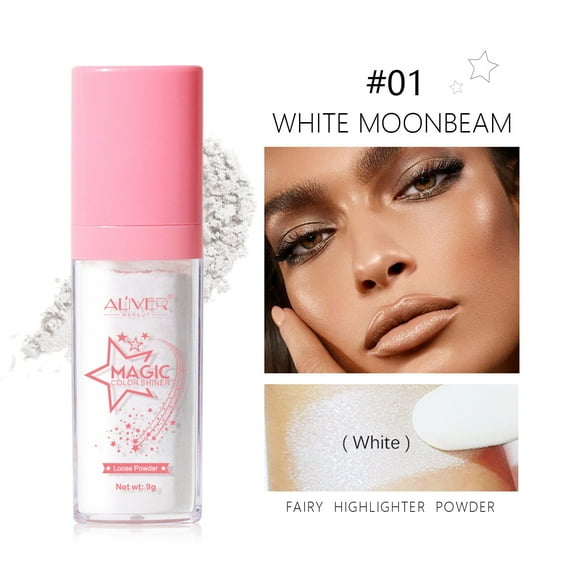 Aliver 3 Color Loose Powder,Color Shiner Highlighter Makeup Powder,Face Blusher Patting Powder Highlighter for Evening Party & Home Party (#01)