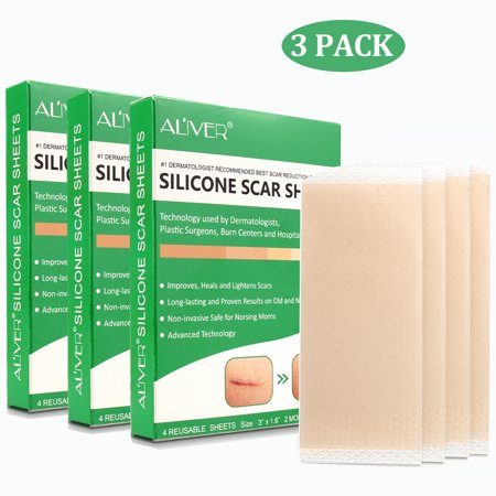 Aliver (3 Pack) 4Pcs Silicone Scar Sheets Scar Tape, 2 Months Supply Professional Scar Removal Strips