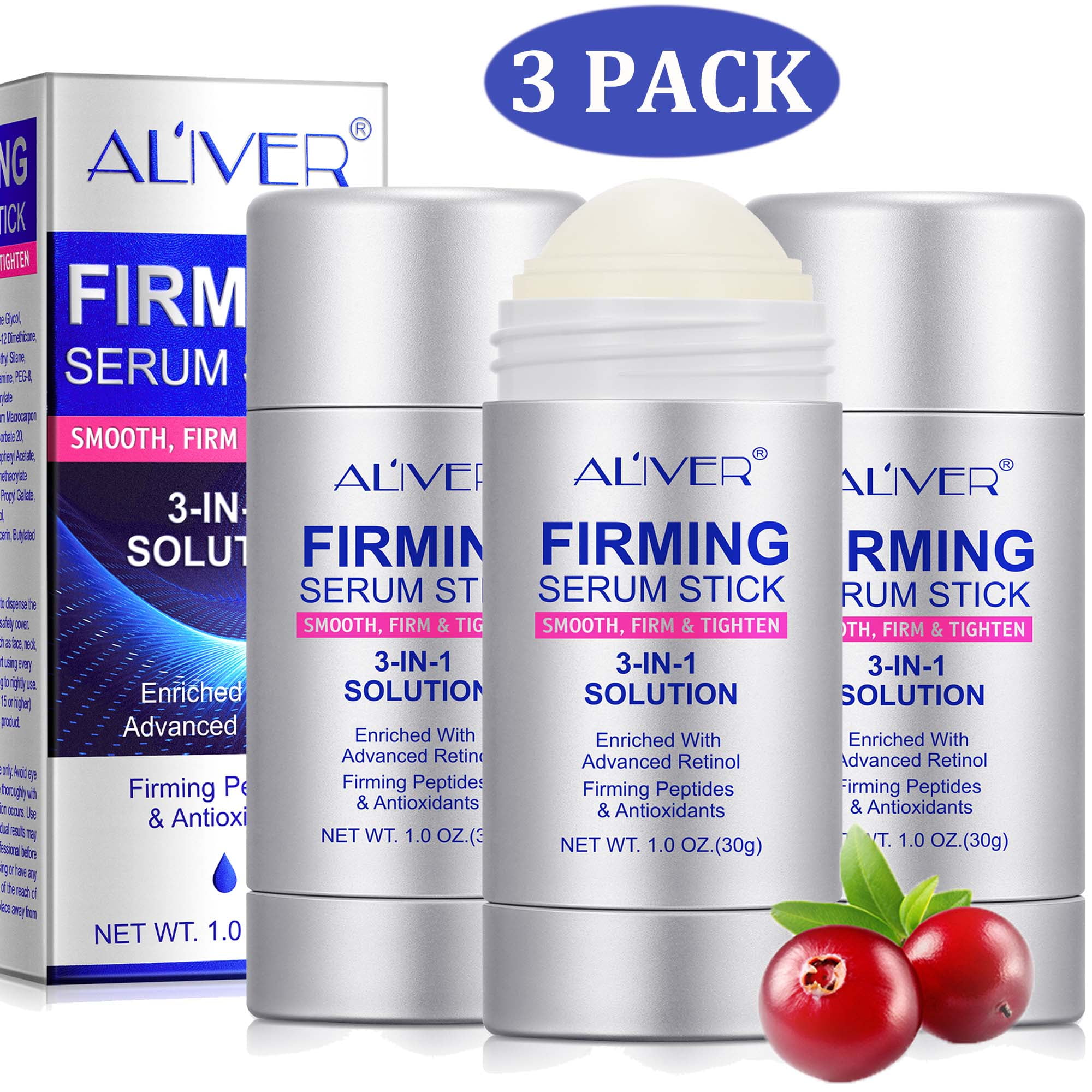 Aliver 3-Pack Firming Serum Stick for Face & Neck,Deep Hydrate and Smoothe Wrinkles, with Retinol Firming Peptides and Antioxidants