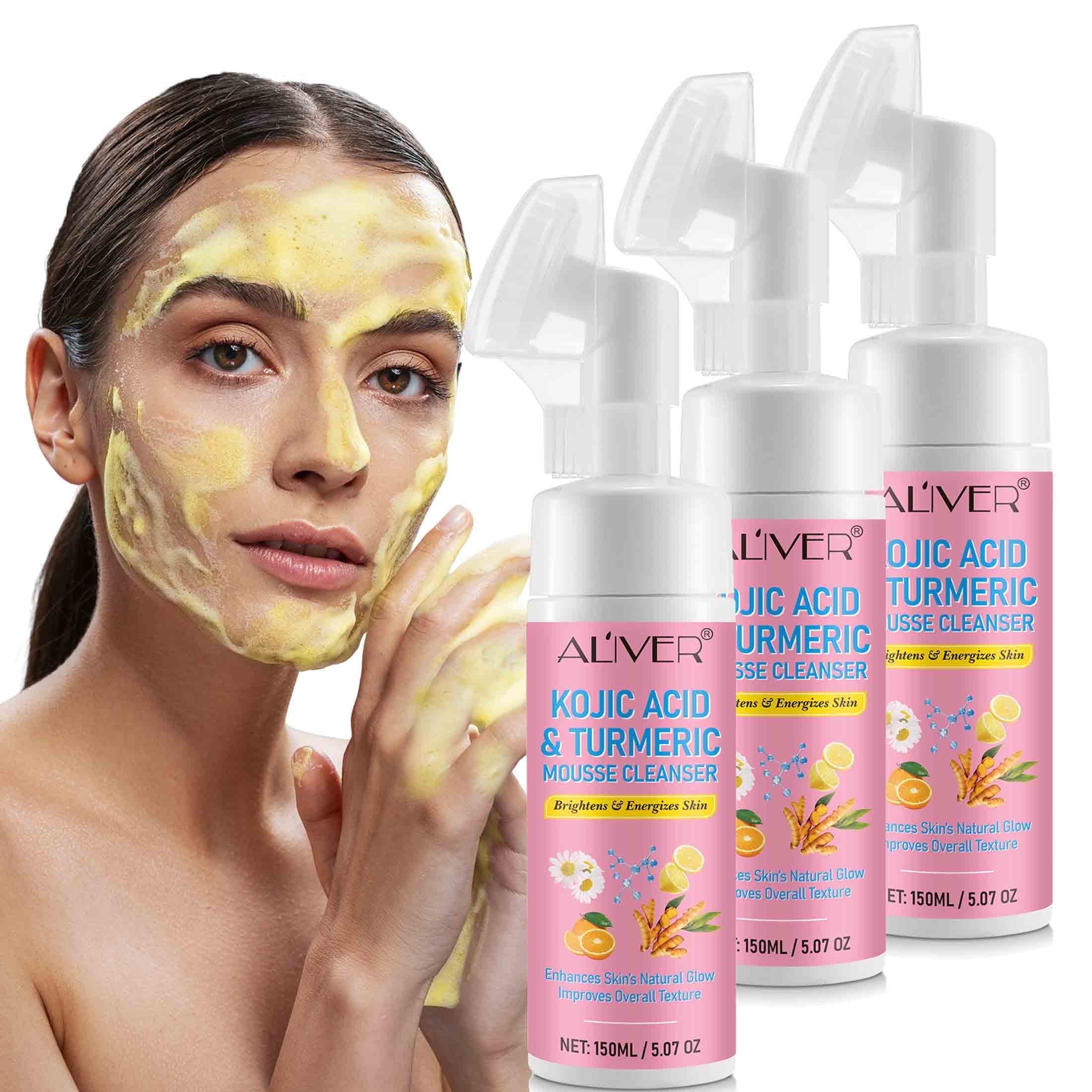 Aliver 3-Pack Turmeric Kojic Acid Foaming Face Cleanser, Deep Cleaning, Moisturizing, Easy to Use, For All Skin Type