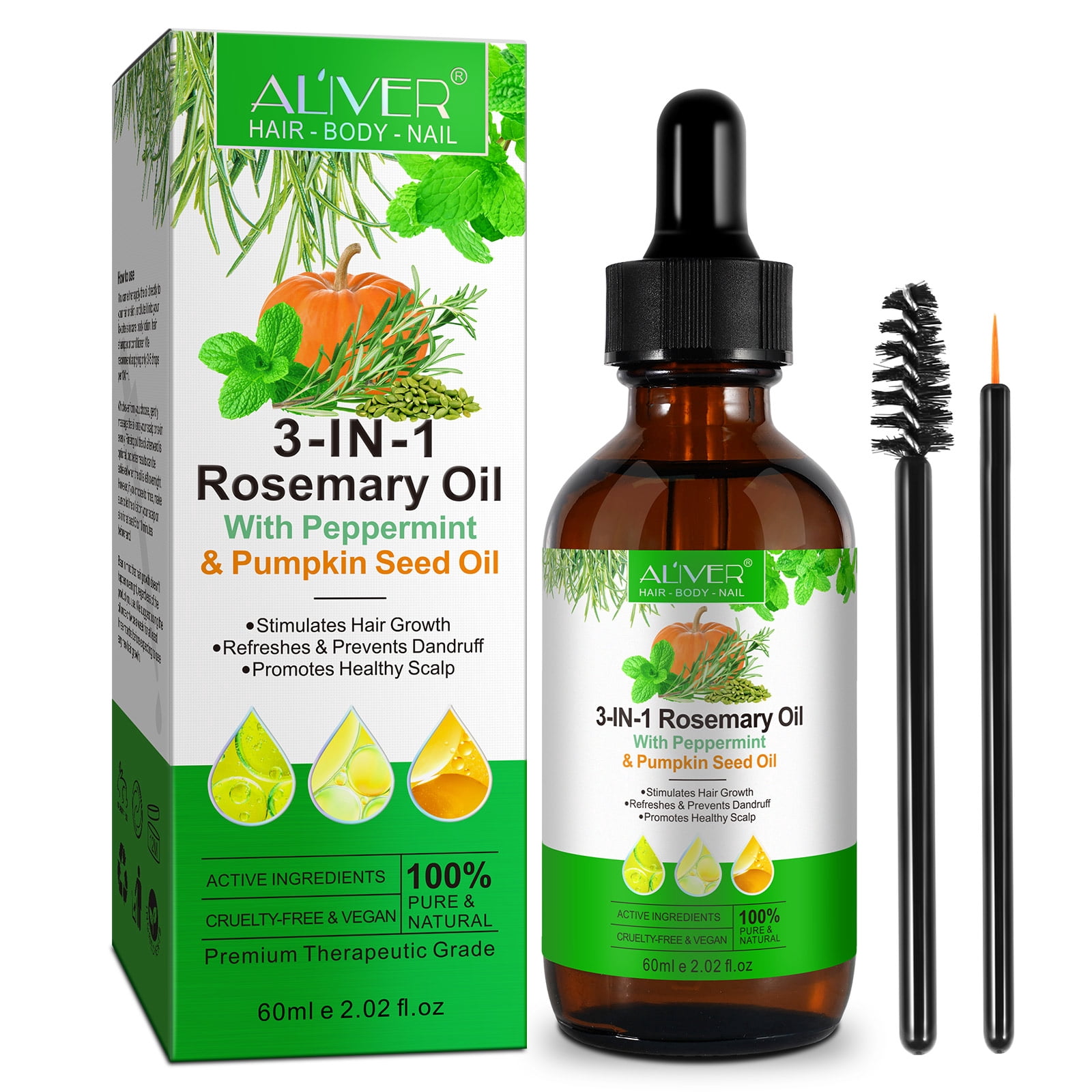 Aliver 3in1 Rosemary Oil with Peppermint & Pumpkin Seed Oil,100 Pure