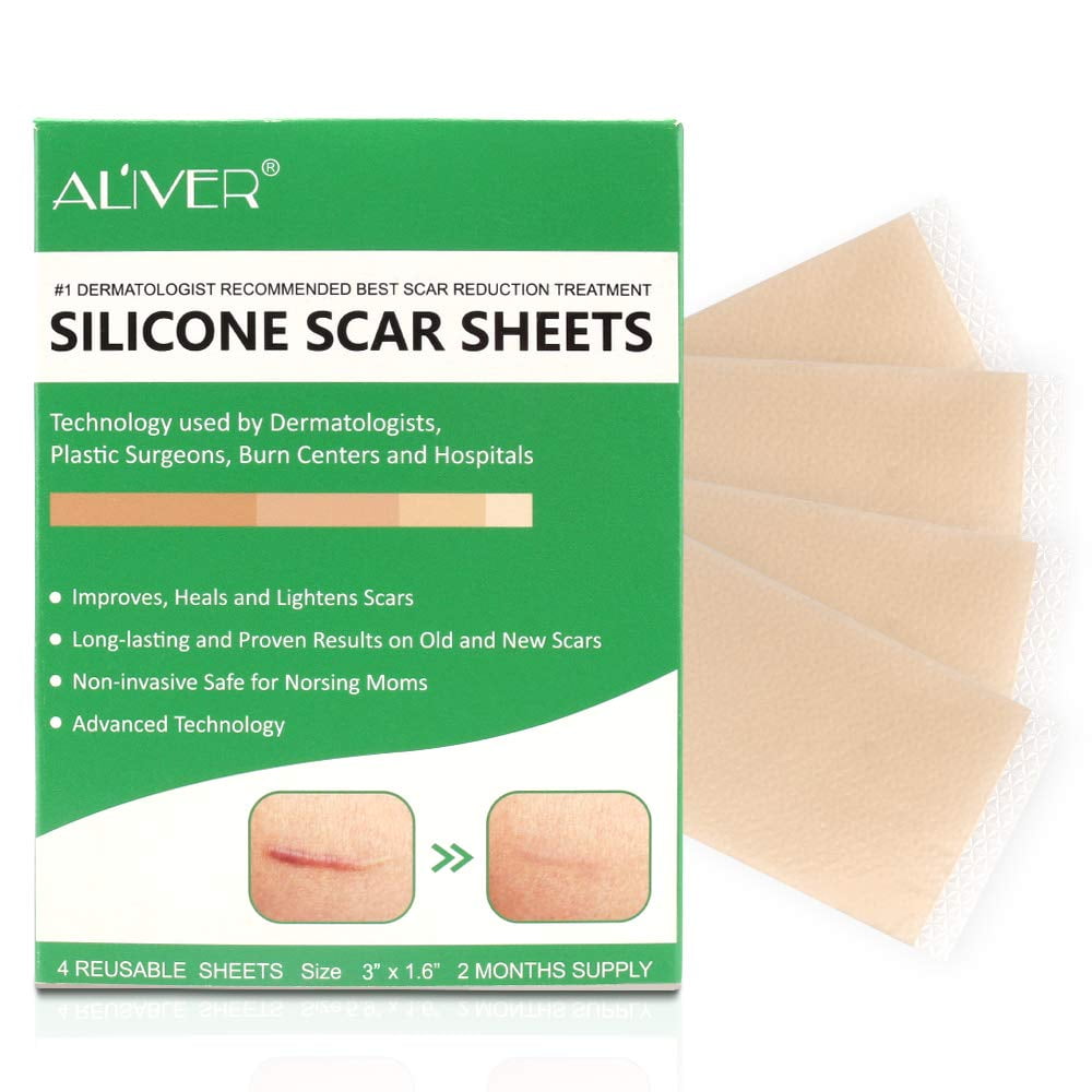 Aliver 4Pcs Silicone Scar Sheets Scar Tape, 2 Months Supply Professional  Scar Removal Strips 