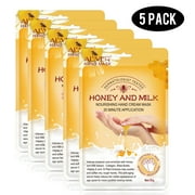 Aliver 5 Pieces Milk Honey Moisturizing Hand Mask, 10 Plant Extracts, Reduce Rough Hands