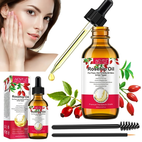 Aliver 60ml Organic Rosehip Essential Oil for Hair Care Dry Skin Care 100% Pure Natural Cold Pressed Serum Anti Aging Moisturizer