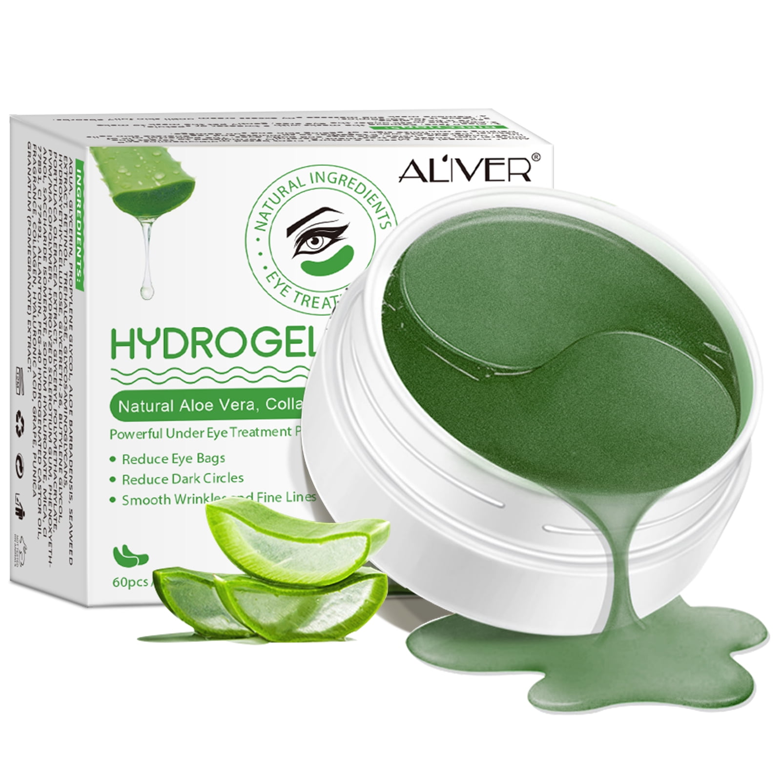 Aliver Aloe Veoe Eye Patches,Hydrogel Under Eye Masks for Dark  Circles,Hydrating | 60 Pieces/30 Pairs