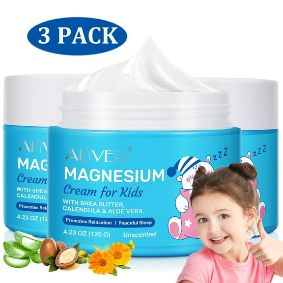 Aliver Magnesium Cream for Youngsters 3-Pack, with Shea Butter, Calendula & Aloe Vera, Unscented