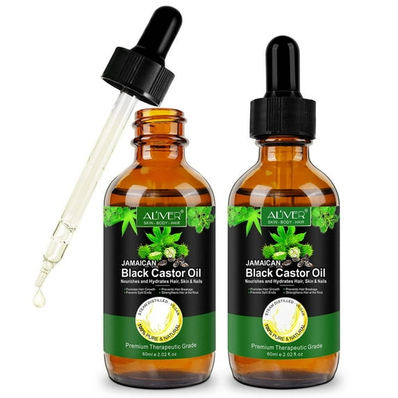 Aliver Black Castor Oil for Hair Health 60ml(2.02 fl.oz) Natural Moisturizer for Face, Body & Nails, Carrier Oil for Essential Oils and DIY Beauty - 2pack