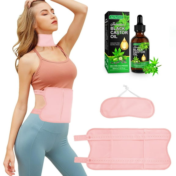 Aliver Black Castor Oil Pack Kit - Castor Oil Packs for Waist, Neck,Machine Washable Adjustable Castor Oil Pack Wrap