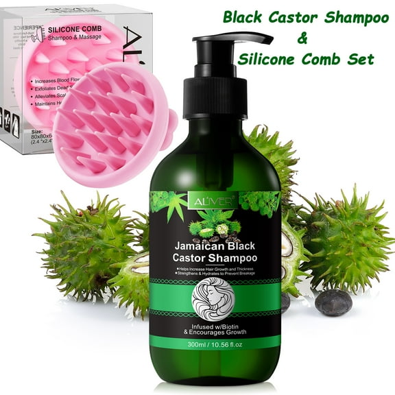 Aliver Black Castor Shampoo & Silicone Massage Comb Kit, Moisturize & Massage Scalp, Save Shampoo Protecting Nail Art (Pink)