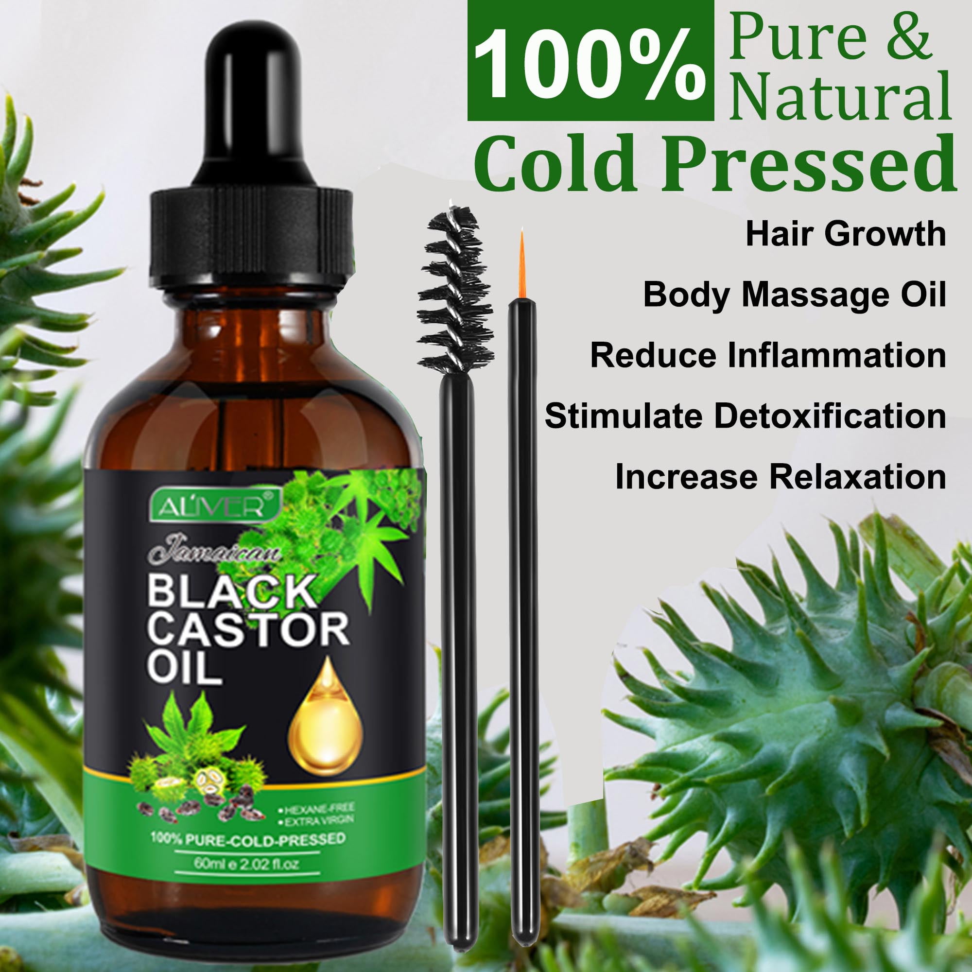 Aliver Castor Oil Cold Pressed, Body Massage Oil Detoxification Reduce Inflammation Hair
