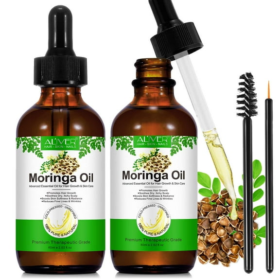 Aliver Cold Press Moringa Oil for Skin and Hair Care - 2Pack, Soothes Dry Itchy Scalp, Hexane-Free
