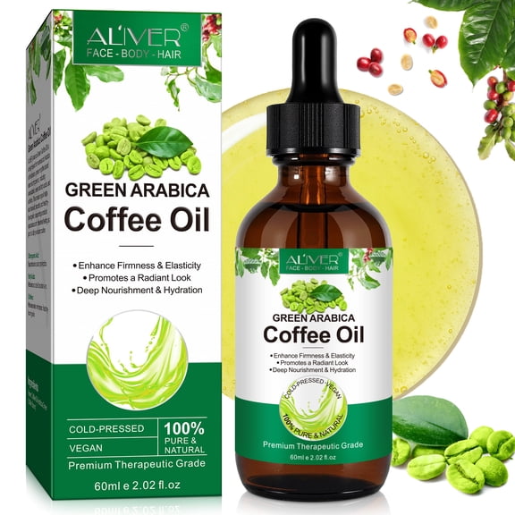 Aliver Cold-Pressed Green Arabica Coffee Oil 60ml - 100% Pure Natural Carrier Oil for Skincare, Enhances Firmness, Deep Nourishment for Face, Body & Hair Care
