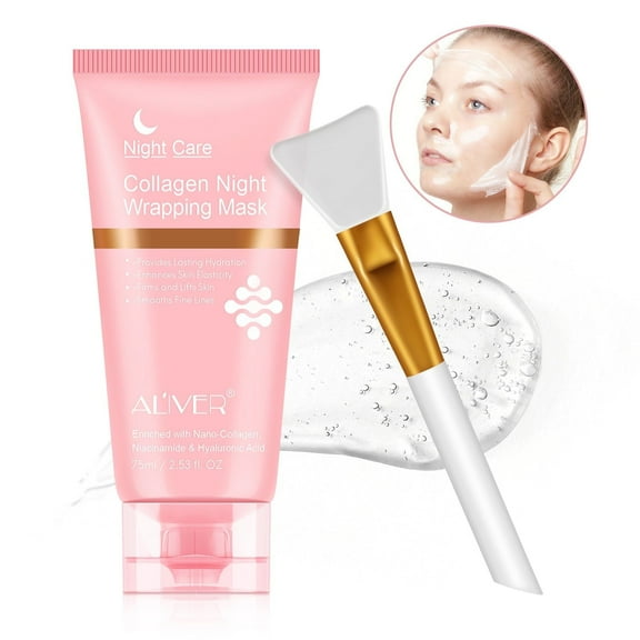 Aliver Collagen Night Wrapping Mask,Peel off Face Mask,With Brush, Reduce Sagging and Dullness for All Skin Type, 2.53 fl.oz