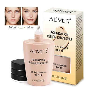 Aliver Color Changing Foundation,Anti-Aging Moisturizing Liquid Foundation,With SPF15+ UV Protection,30ml