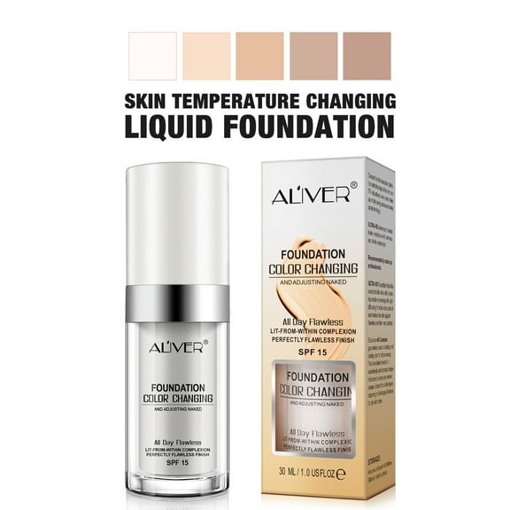 Aliver Color Changing Liquid Foundation-Flawless Warm Skin Tone Foundation Makeup-Lasting & Concealer-1 fl oz.