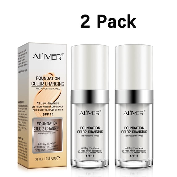 Aliver Color Changing Liquid Foundation-Flawless Warm Skin Tone Foundation Makeup-Lasting & Concealer-2 fl oz.(2 Pack)