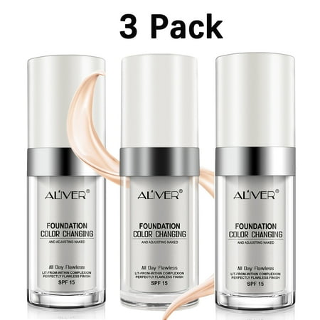 Aliver Color Changing Liquid Foundation-Flawless Warm Skin Tone Foundation Makeup-Lasting & Concealer-3 fl oz.(3 Pack)