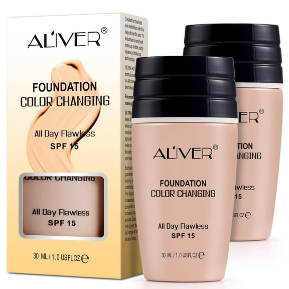 Aliver Colour Changing Foundation - Flawless Coverage, Lightweight Formula, Adapts to Skin Tone, Hides Wrinkles & Lines, Hydrating & Long-Lasting - 2Pack