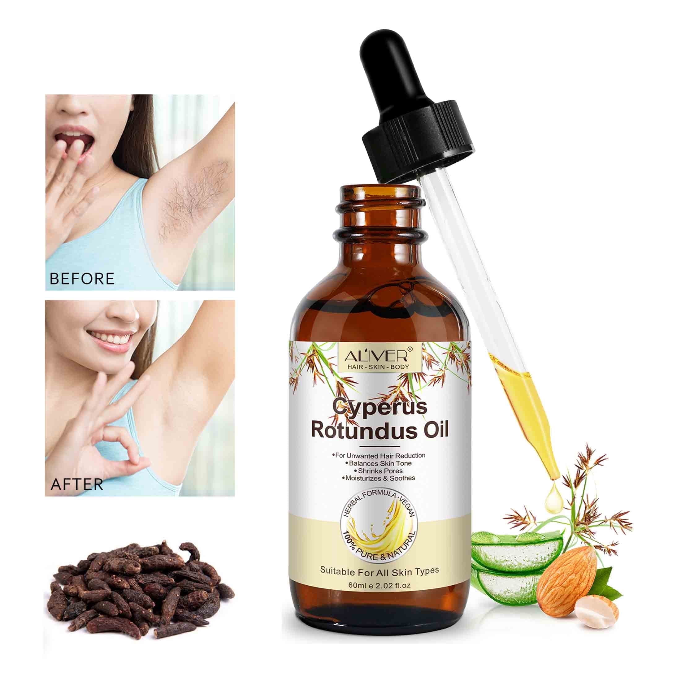 Aliver 100% Pure Cyperus Rotundus Oil for Hair Removal. Moisturizes, Soothes, Reduces Unwanted Hair. For All Skin Types. 2.02 fl oz