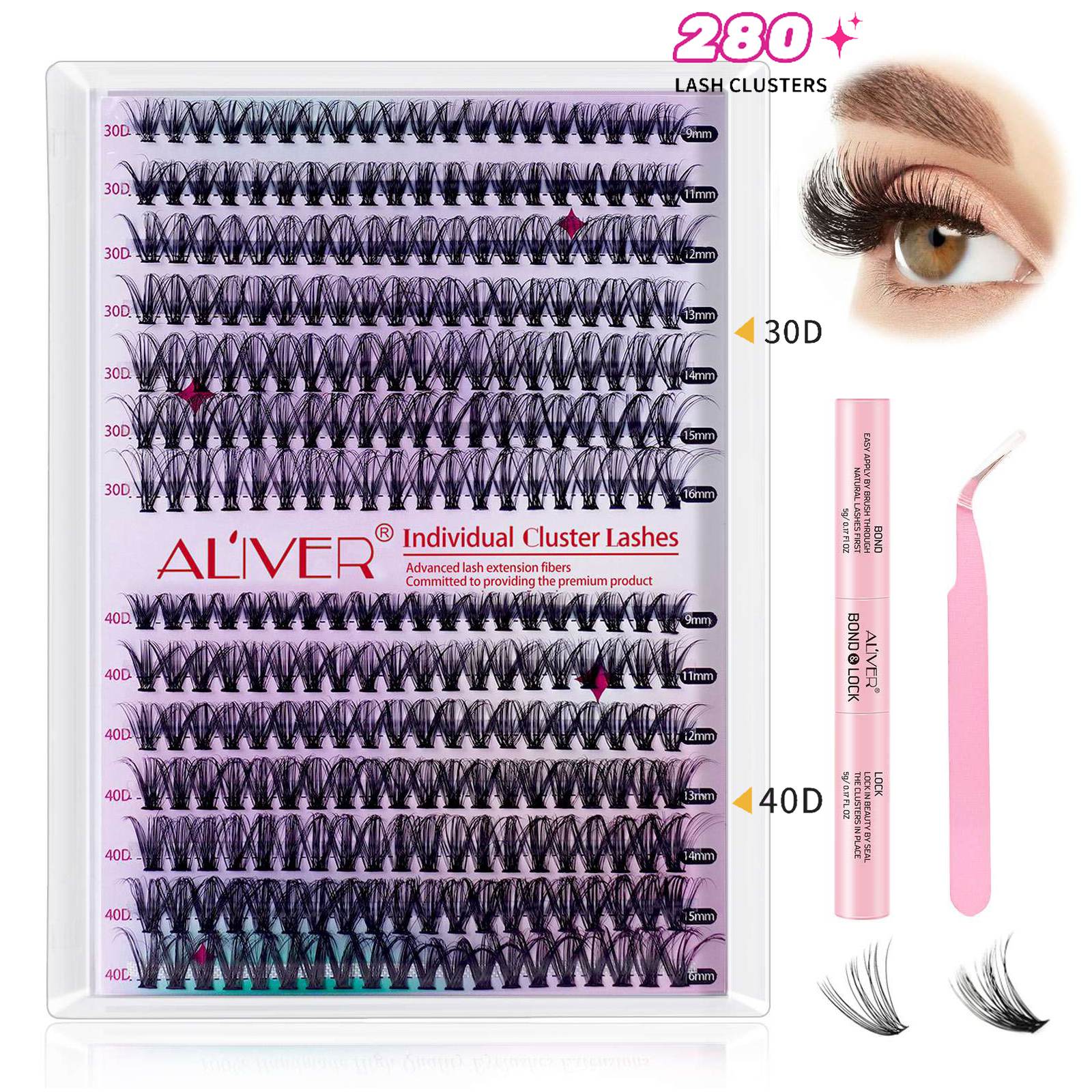 Aliver Lash Clusters D3040(280) Individual Lashes D Curl 280 Clusters 9 ...