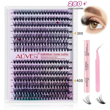 Aliver DIY Lash Extension Kit 280pcs Individual Lashes Cluster Eyelash Extension Kit 30D+40D 9-16mm Mix Lash Clusters with Lash Bond and Seal and Lash Applicator Tool