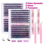 Aliver DIY Lash Extension Kit, 560pcs Individual Lashes Cluster Eyelash Extension Kit, 2PC 30D+40D 9-16mm Mix Lash Clusters with 2PC Lash Bond & Seal Glue + 2PC Tweezers