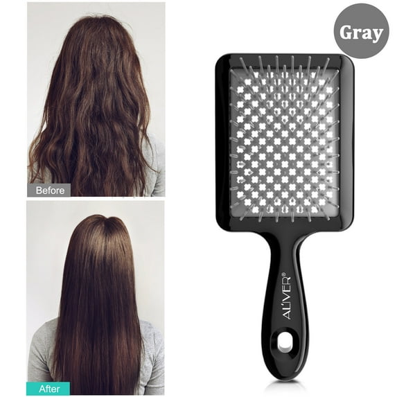 Aliver Detangler Brush for Curly, Thick and Straight Hair, Wet & Dry Vented Massage Hair Brush, Quickly Detangles and Smooths Hair, Faster Blow Drying - Gray