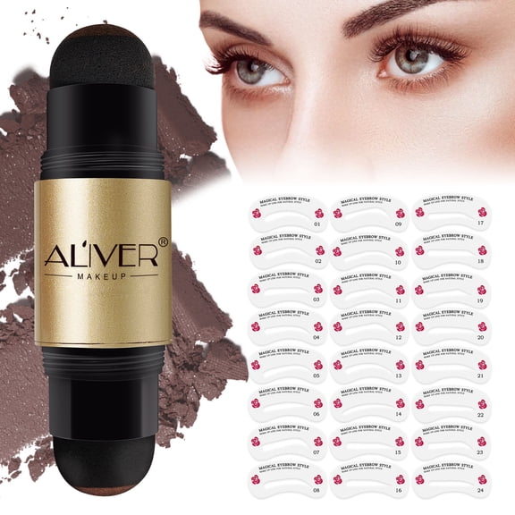 Aliver Eyebrow Stamp Eyebrow Stencil Shaping Kit One Step Natural Brow Powder,Medium Brown+Light Brown