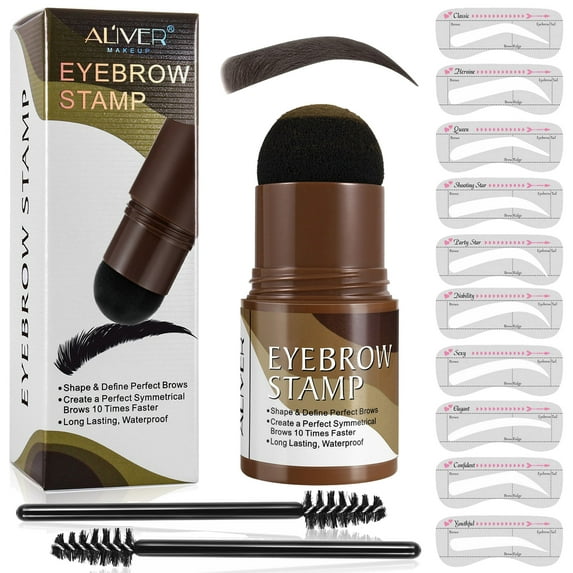 Aliver Eyebrow Stencil Kit One Step Eyebrow Stamp Shaping Set, Medium Brown
