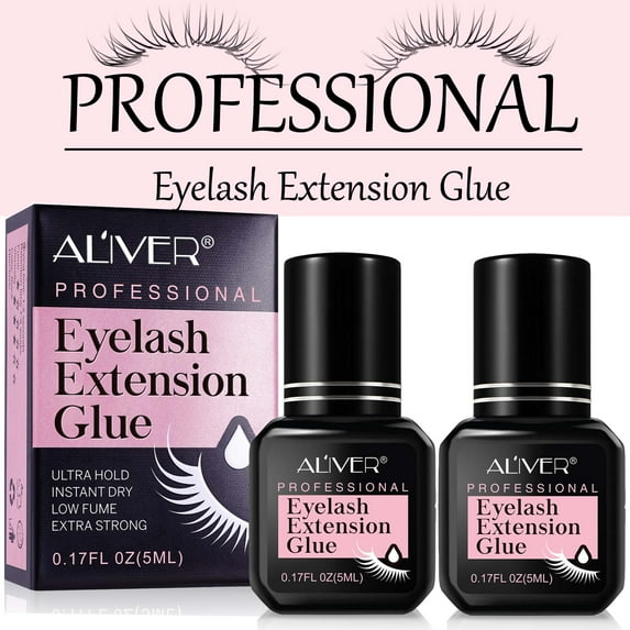 Aliver Eyelash Extension Glue - Strong Adhesive Semi-Permanent - 7-9 Weeks Retention - 1 Sec Drying - Professional Use Only - Non-toxic,2 Pack