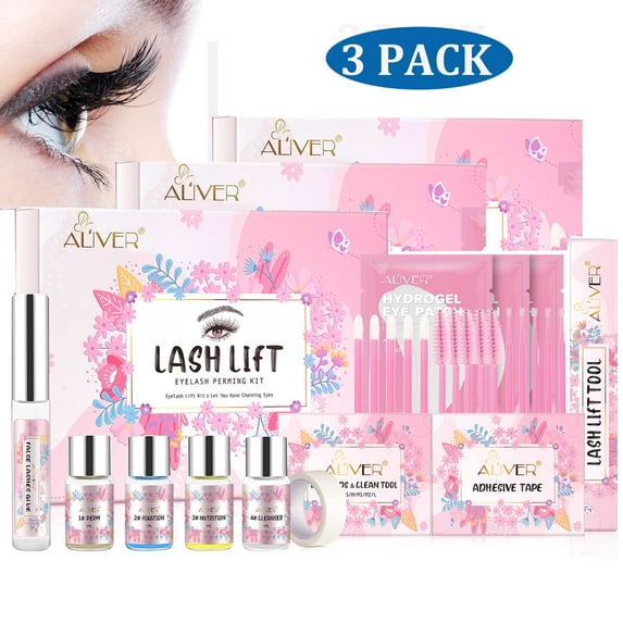 Aliver Eyelash Perming Kit Lash Lift Kit, Professional Eyelash Lash Extensions, Semi-Permanent Eyelashes Curler Set for DIY Home or Salon Use, 3 Pack