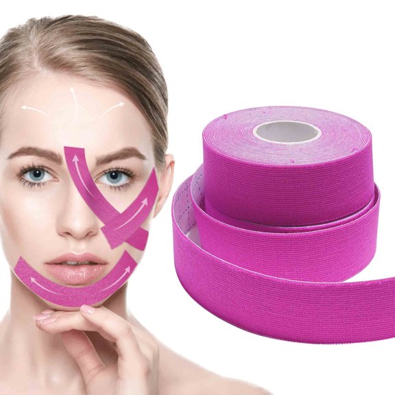 Aliver Face Lift Tape , 100% Cotton,Arbitrarily Cut to Size,Helps Lift Facial Muscles,Unisex for Firming ,2.5cm*5cm*1roll(Red)