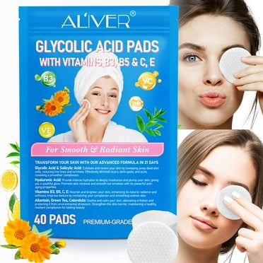 Aliver Glycolic Acid Pads for Face, Deeply Cleans The Pores, Moisturizes & Radiates The Skin, Gentle And Non-Irritating, 40Pads