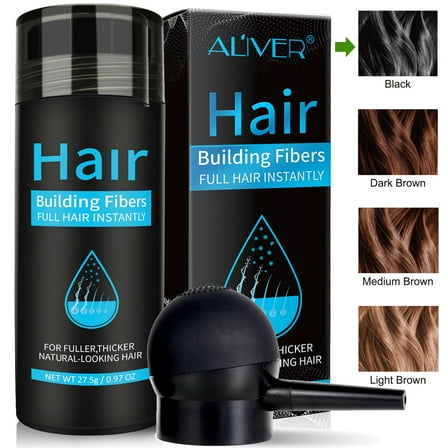 Aliver Hair Fibers (Black) + Nozzle Set for Thinning Hair Men & Women, 0.97oz/ 27.5g