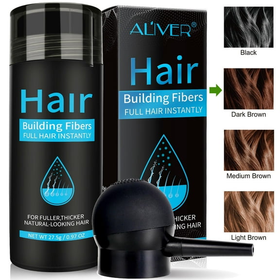 Aliver Hair Fibers (Dark Brown) + Nozzle Set for Thinning Hair Men & Women, 0.97oz/ 27.5g